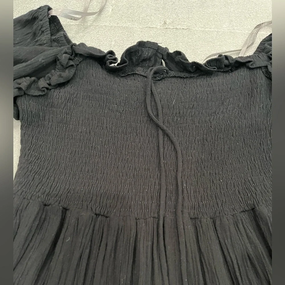 [S]In Loom WMN 3/4 Sleeve Square Neck Smocked Mid Dress Cute A Line Swing Beach - Picture 5 of 11